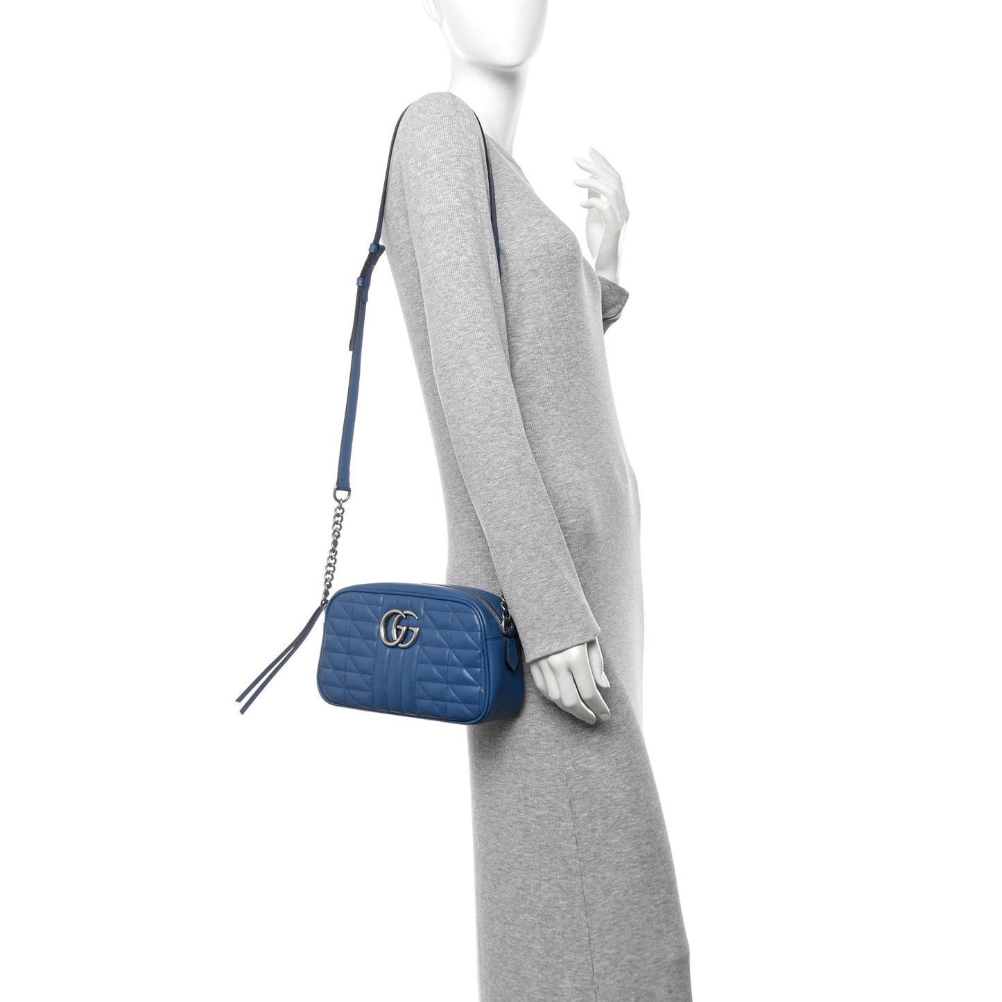 Calfskin Matelasse Aria Small GG Marmont Chain Shoulder Bag Clear Blue