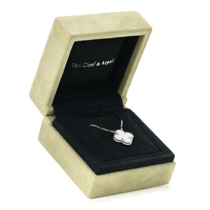 Van Cleef & Arpels 18K White Gold Mother of Pearl Vintage Alhambra Pendant Necklace 7 of 7