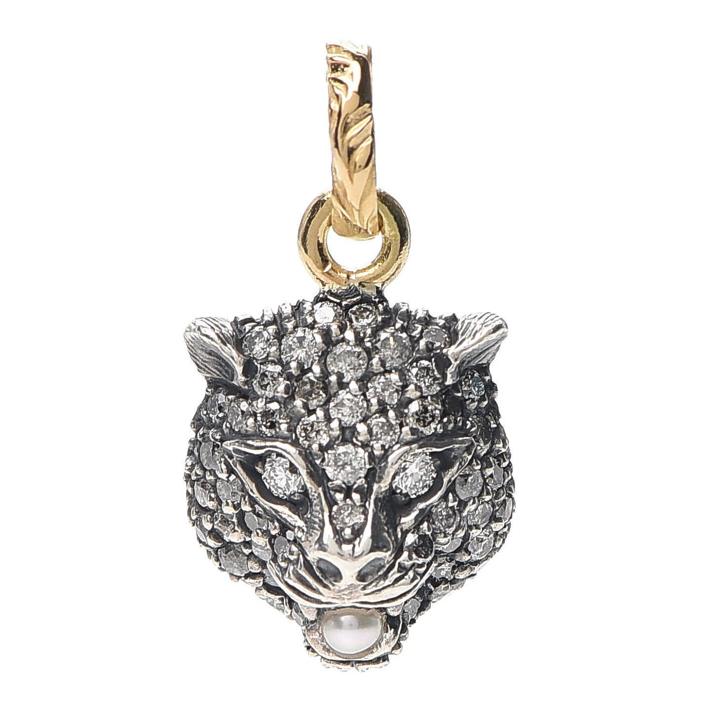 Sterling Silver 18K Yellow Gold Diamond Pearl Feline Pendant
