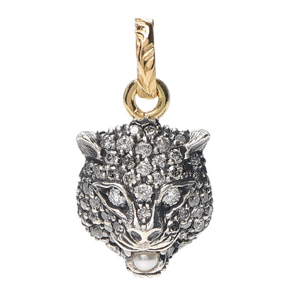Gucci Sterling Silver 18K Yellow Gold Diamond Pearl Feline Pendant 1 of 4