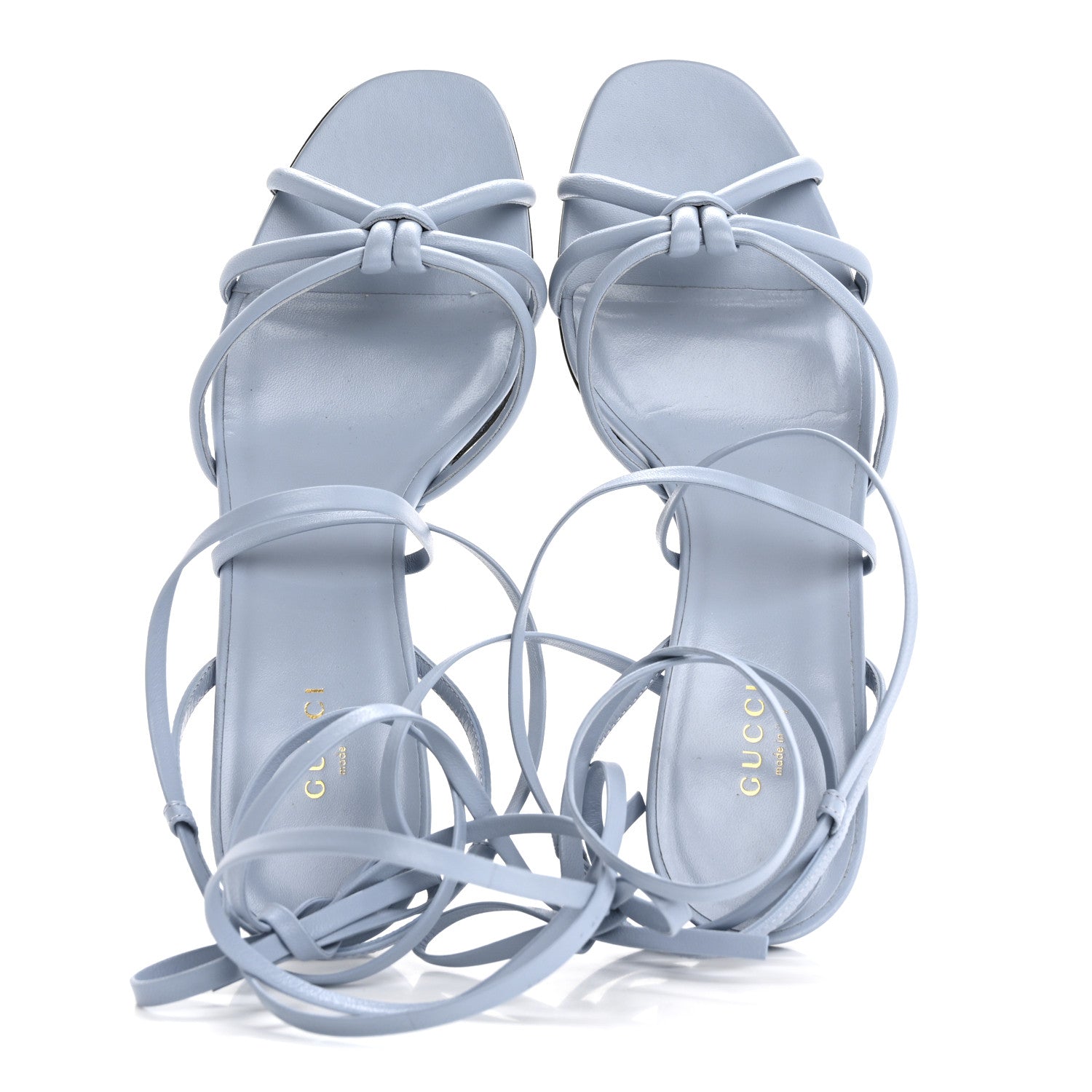 Gucci Nappa Charlotte Bamboo Ankle Wrap Sandals 40 Porcelain Light Blue 2 of 9