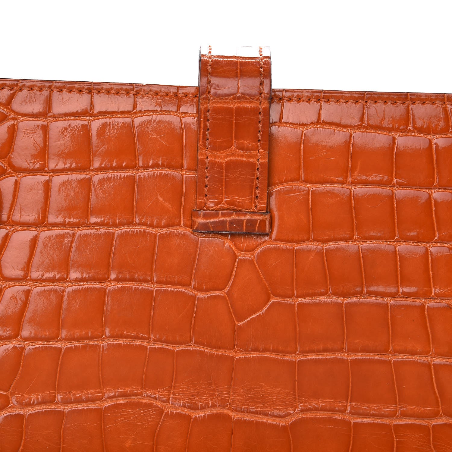 Hermes Shiny Alligator Bearn Wallet Orange 8 of 10