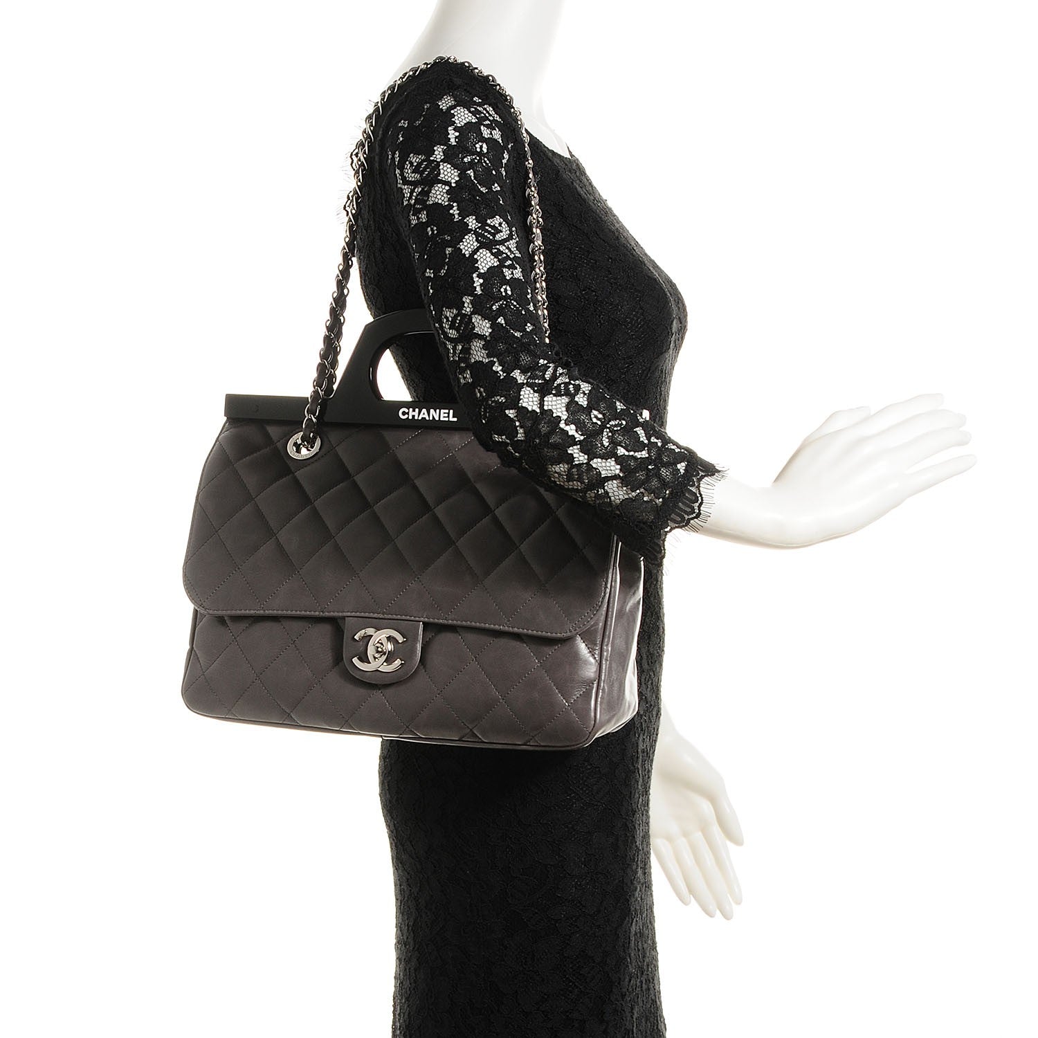Chanel Glazed Calfskin Quilted Small CC Delivery Tote Grey 2 of 8