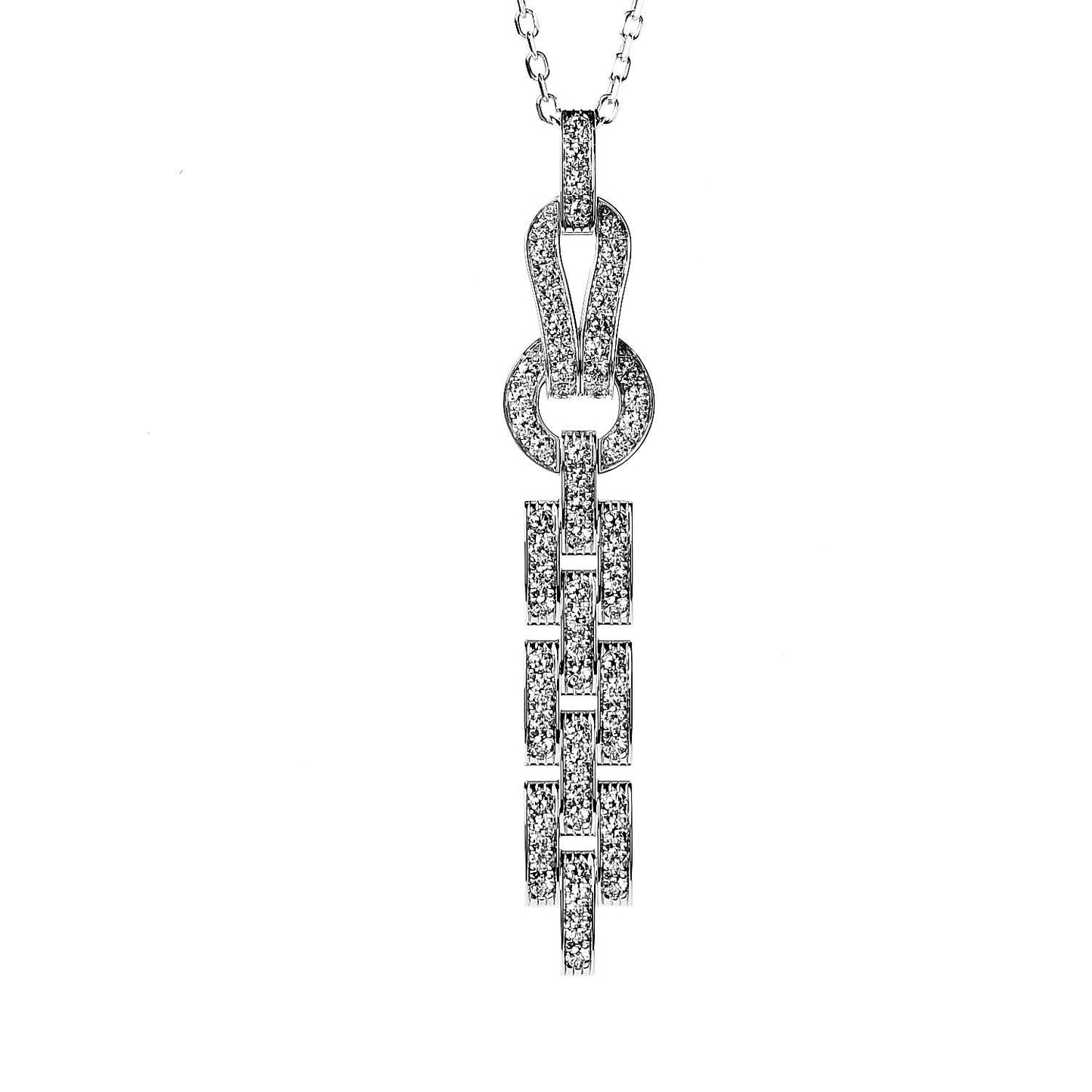 18K White Gold Diamond Agrafe Drop Pendant Necklace