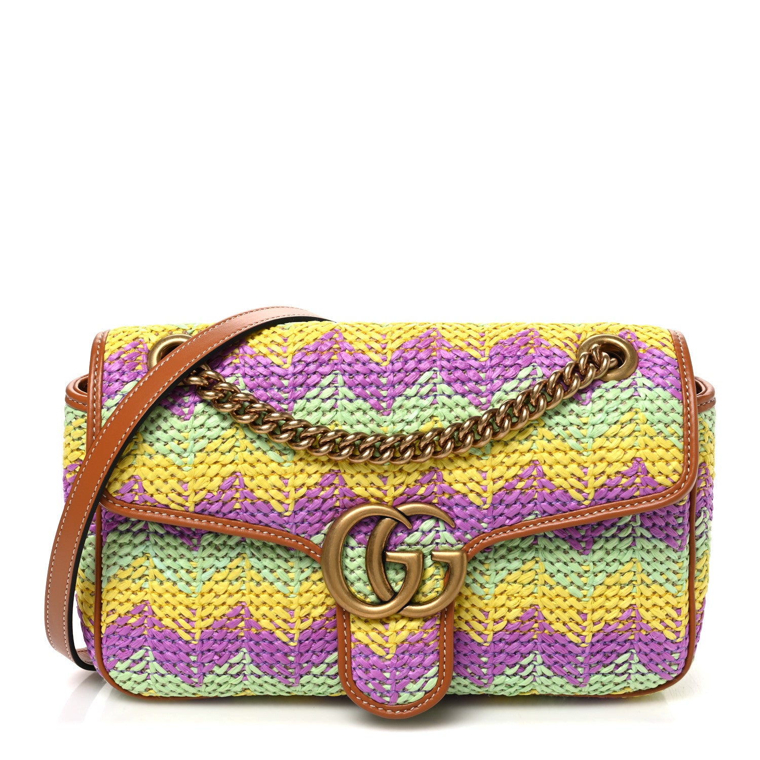 Gucci Calfskin Raffia Woven Small GG Marmont Shoulder Bag Multicolor 1 of 9