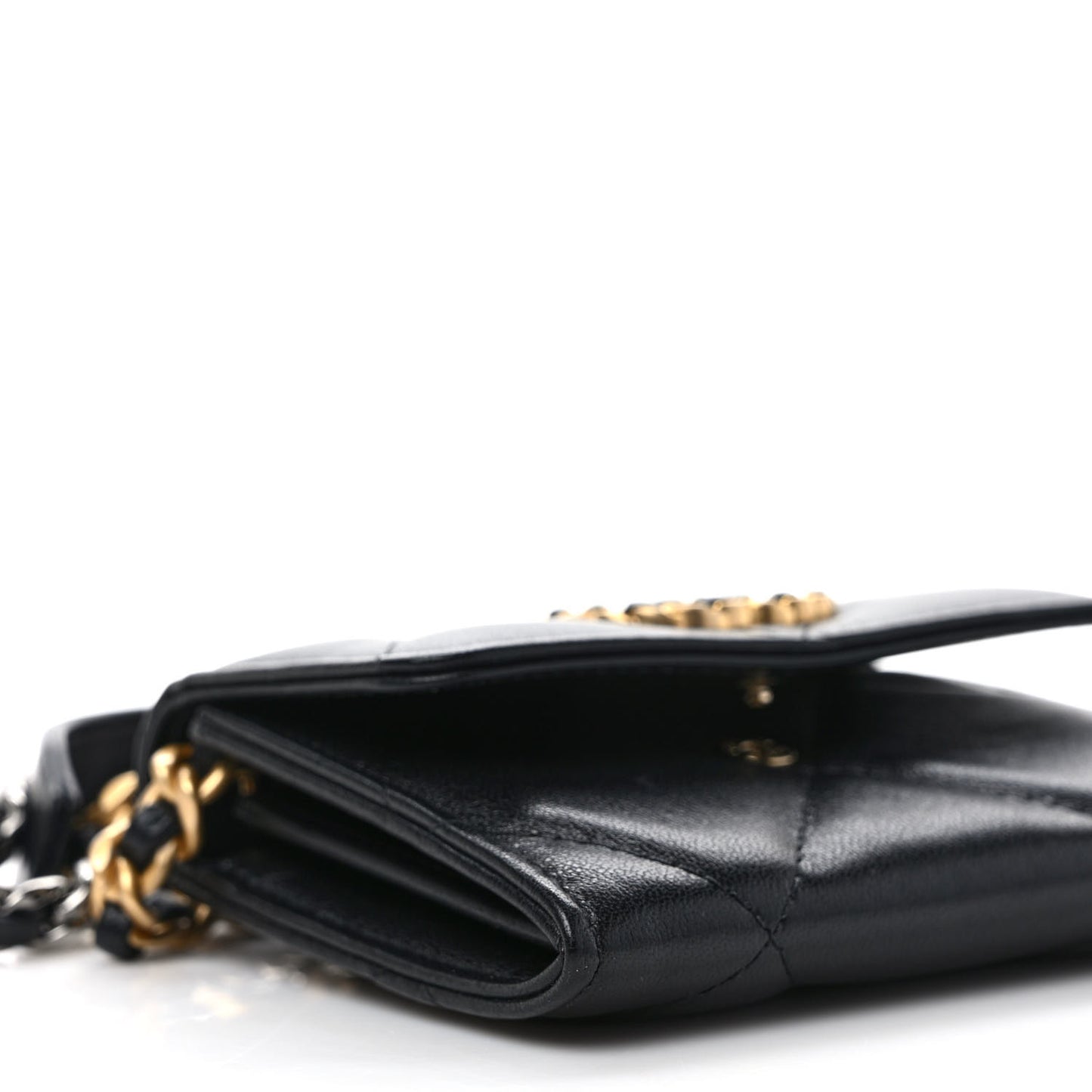 Lambskin Quilted Chanel 19 Flap Coin Purse With Chain Black