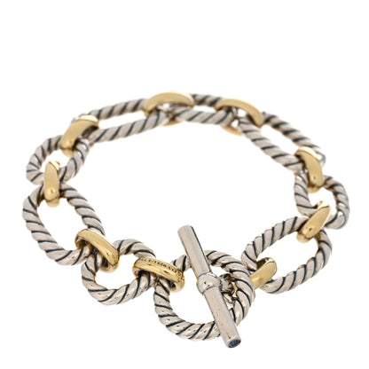 David Yurman Sterling Silver 18K Yellow Gold Blue Sapphire Cushion Link Bracelet 2 of 3