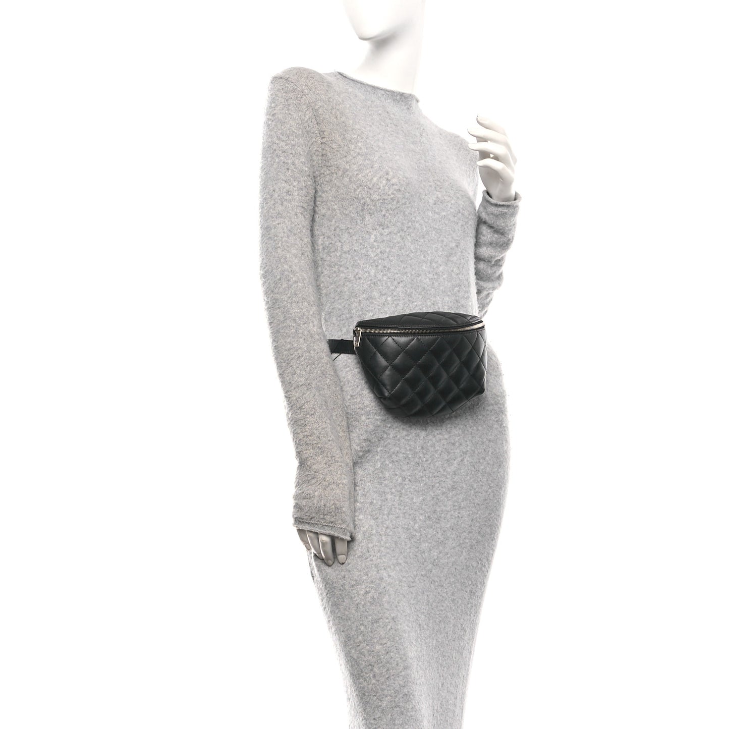 Calfskin Quilted Waist Belt Bag Black