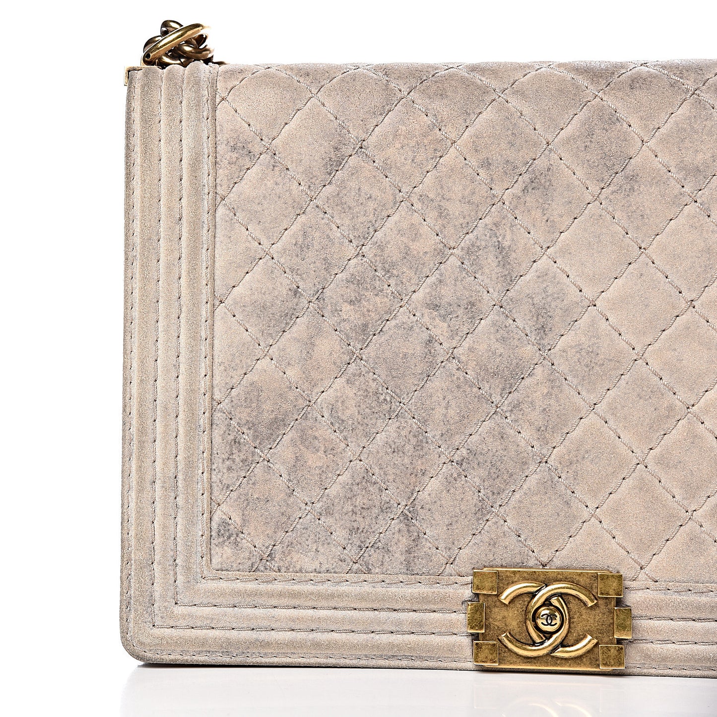 Iridescent Calfskin Quilted Large Boy Flap Beige