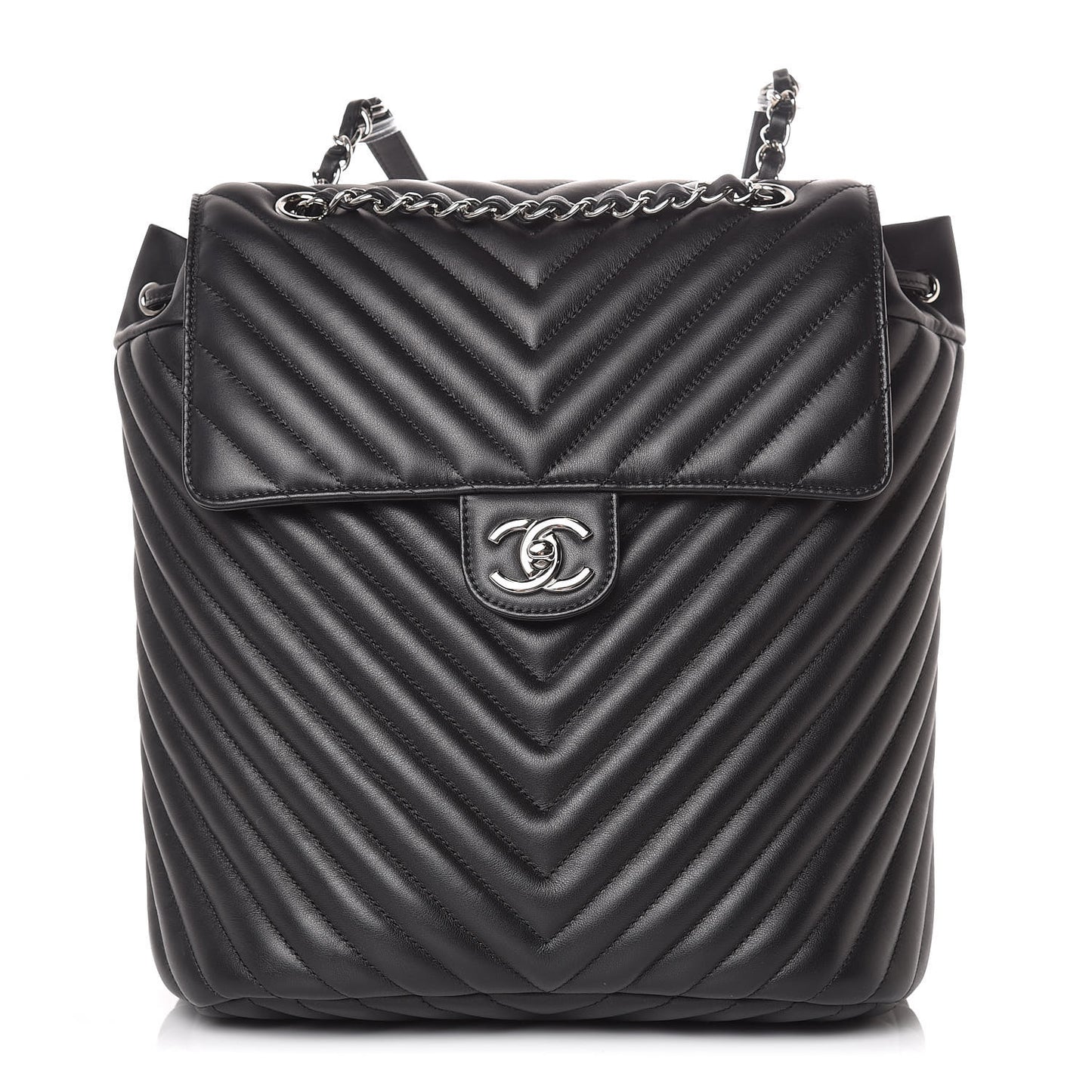 Calfskin Chevron Quilted Large Urban Spirit Backpack Black