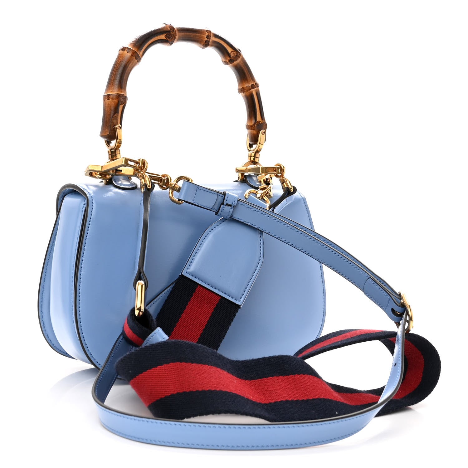 Gucci Boarded Dyana Lux Calfskin Web Small Bamboo 1947 Top Handle Bag Blue 4 of 11
