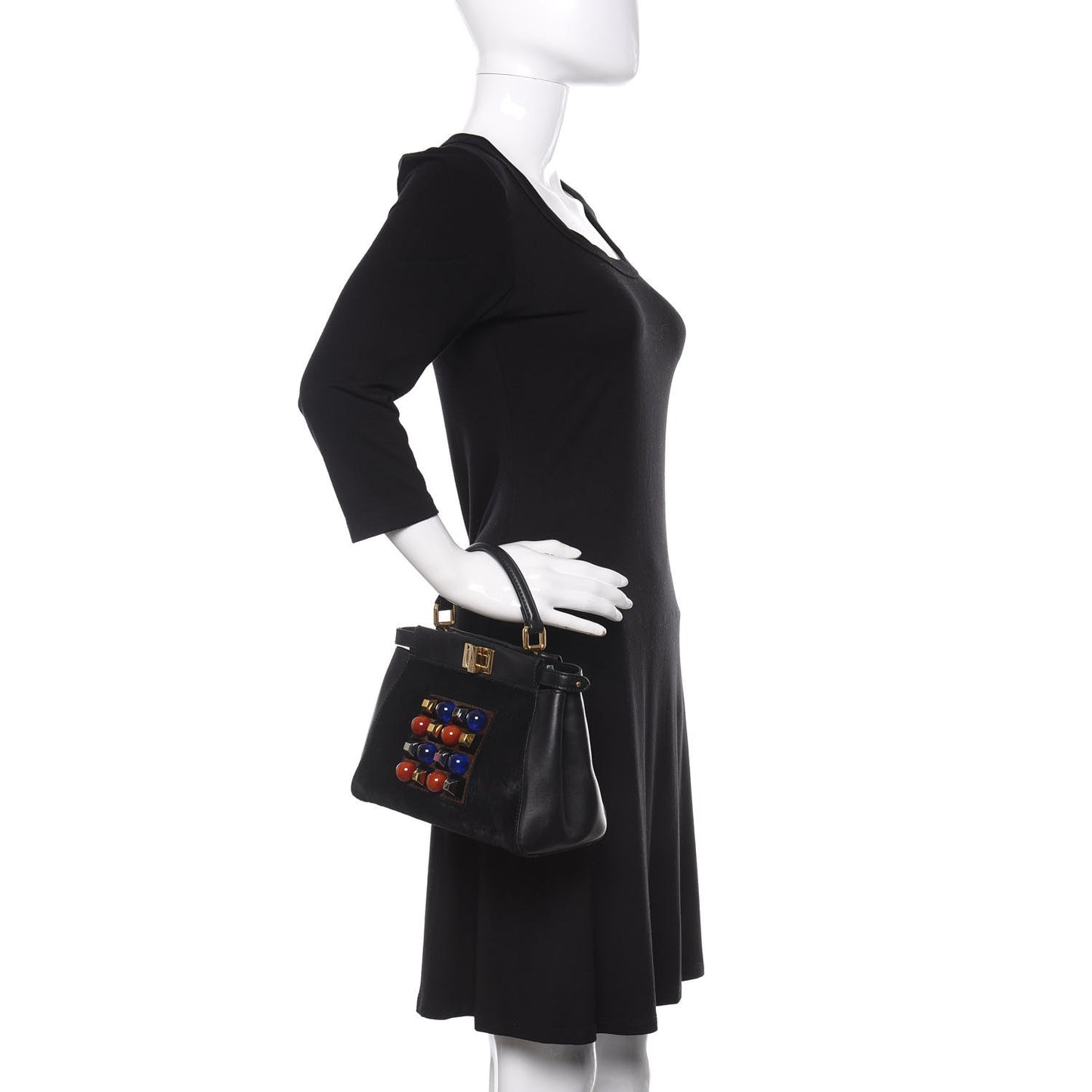 Pony Hair Studded Mini Peekaboo Iconic Satchel Black
