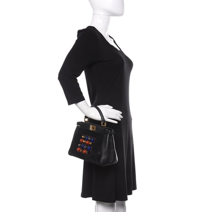 Fendi Pony Hair Studded Mini Peekaboo Iconic Satchel Black 2 of 11