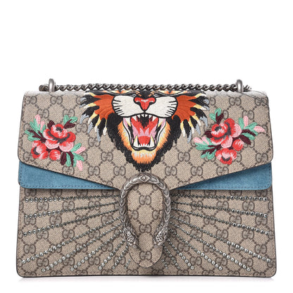 Gucci GG Supreme Monogram Angry Cat Embroidered Medium Dionysus Shoulder Bag Beige Ultramarine 1 of 9