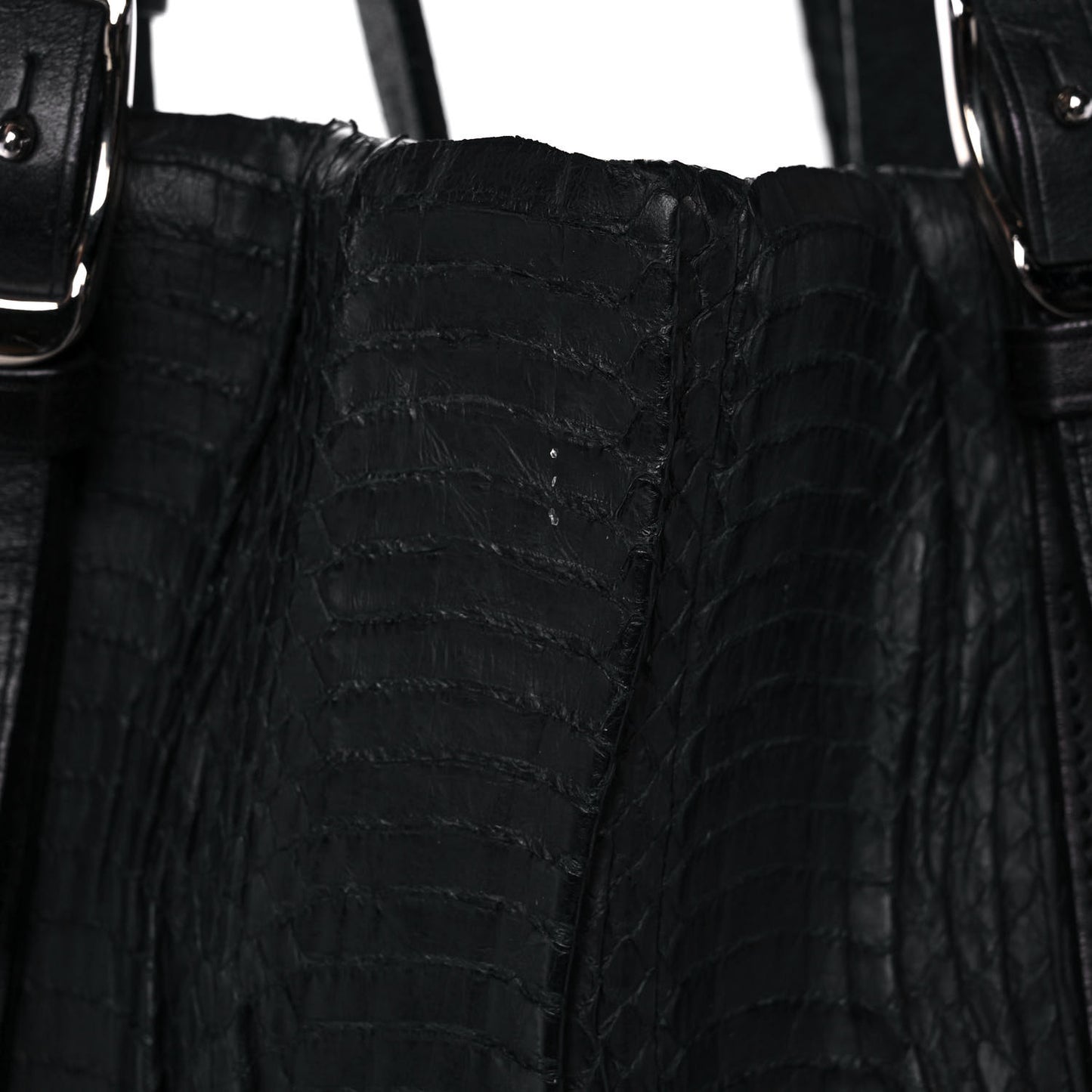 Waxed Snakeskin Chain Embellished Blare Tote Black