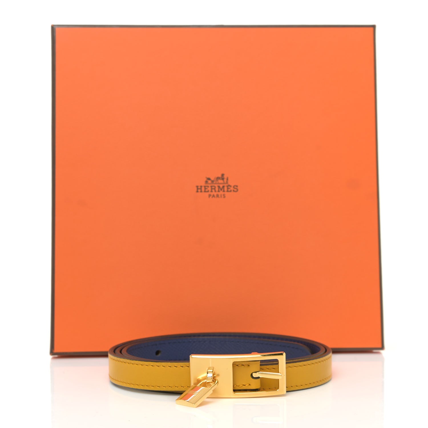 Hermes Epsom Swift 13mm Lucky 15 Belt 80 Jaune Ambre Bleu Saphir 9 of 9