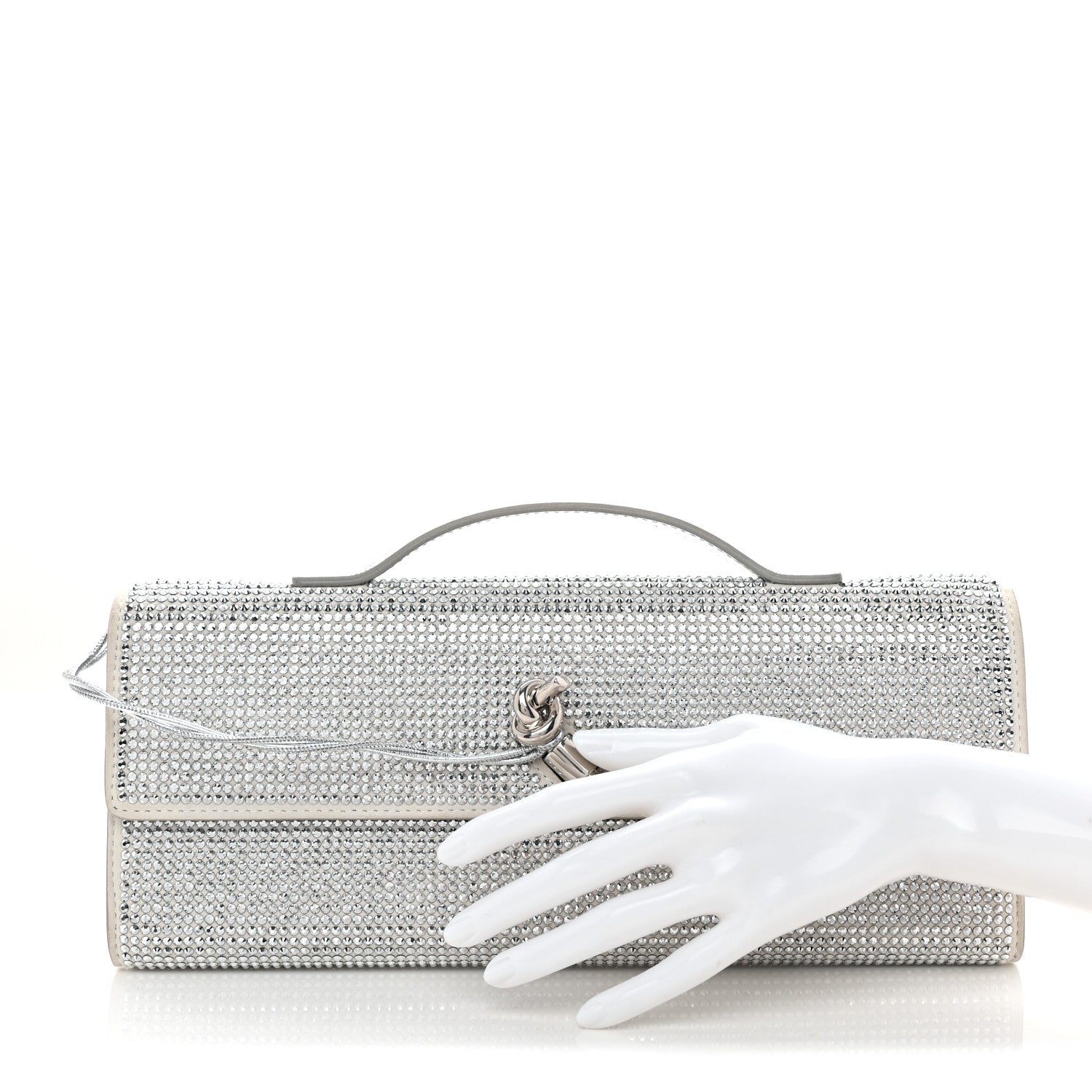 Bottega Veneta Nappa Crystal Long Andiamo Top Handle Clutch White 2 of 8