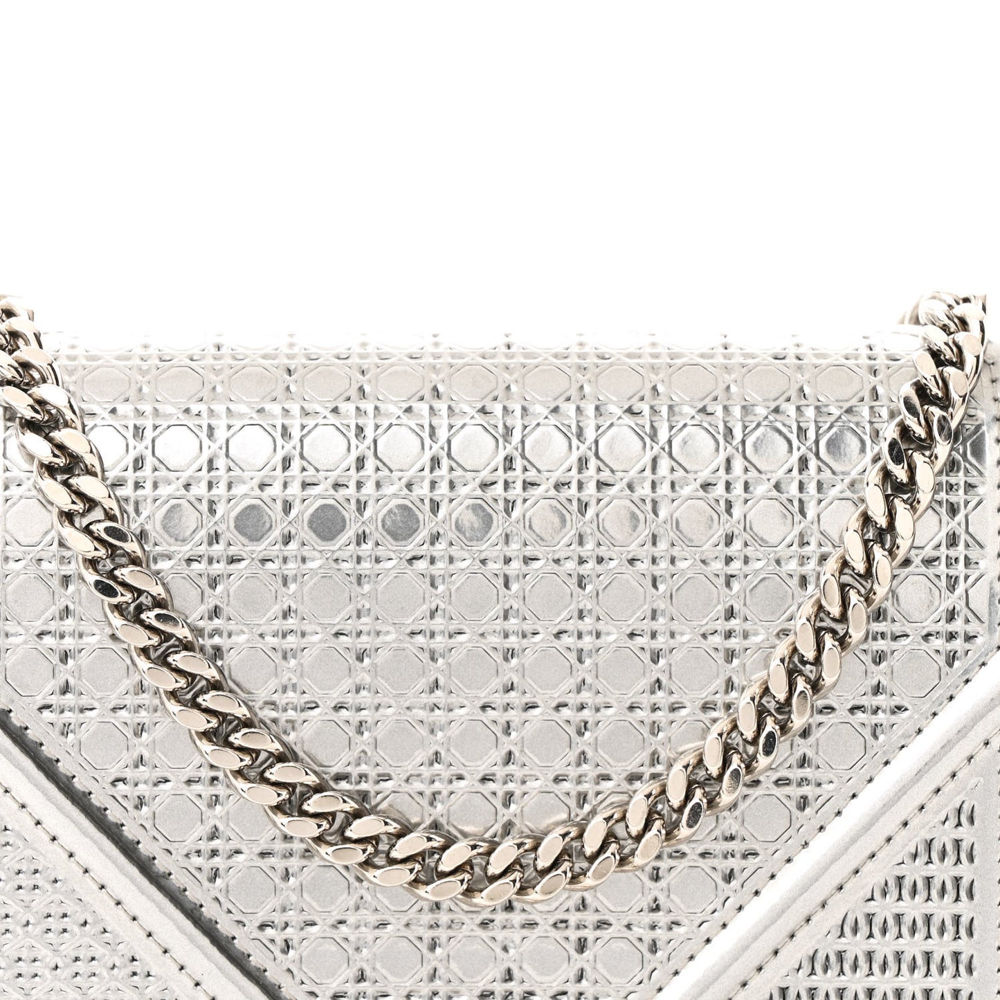 Metallic Patent Micro-Cannage Diorama Wallet on Chain Pouch Silver