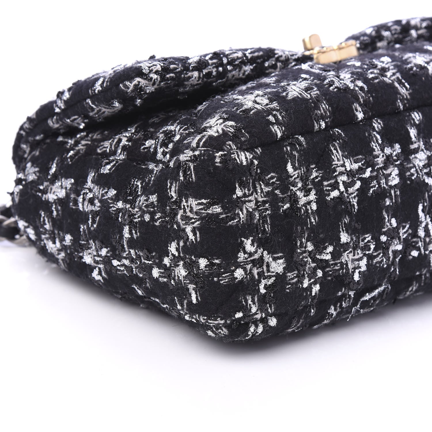 Chanel Tweed Quilted Large 19 Flap Black Ecru White 6 of 10