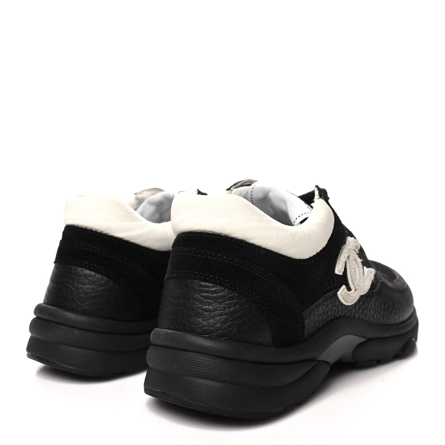 Mesh Suede Grained Calfskin Womens CC Sneakers 35 Black White