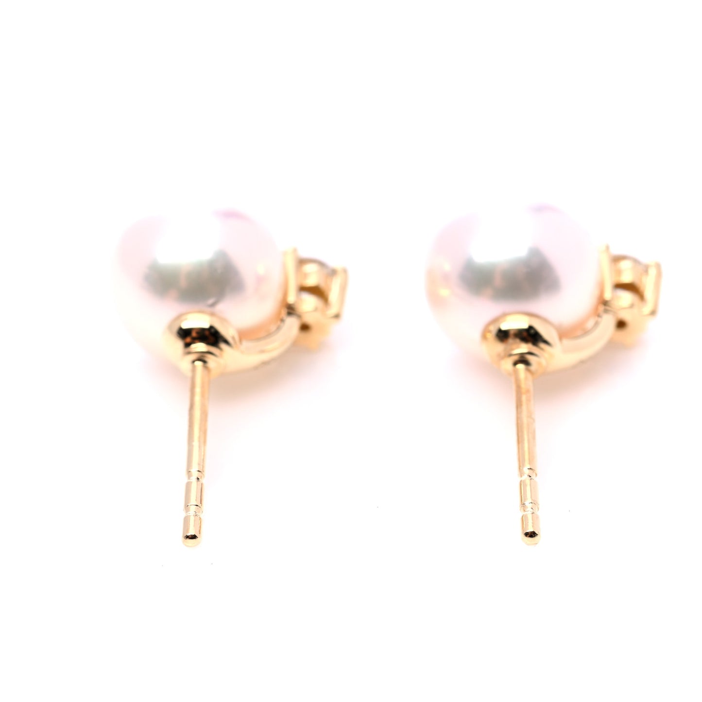 18K Yellow Gold Diamond Akoya Pearl 7-7.5mm Stud Earrings