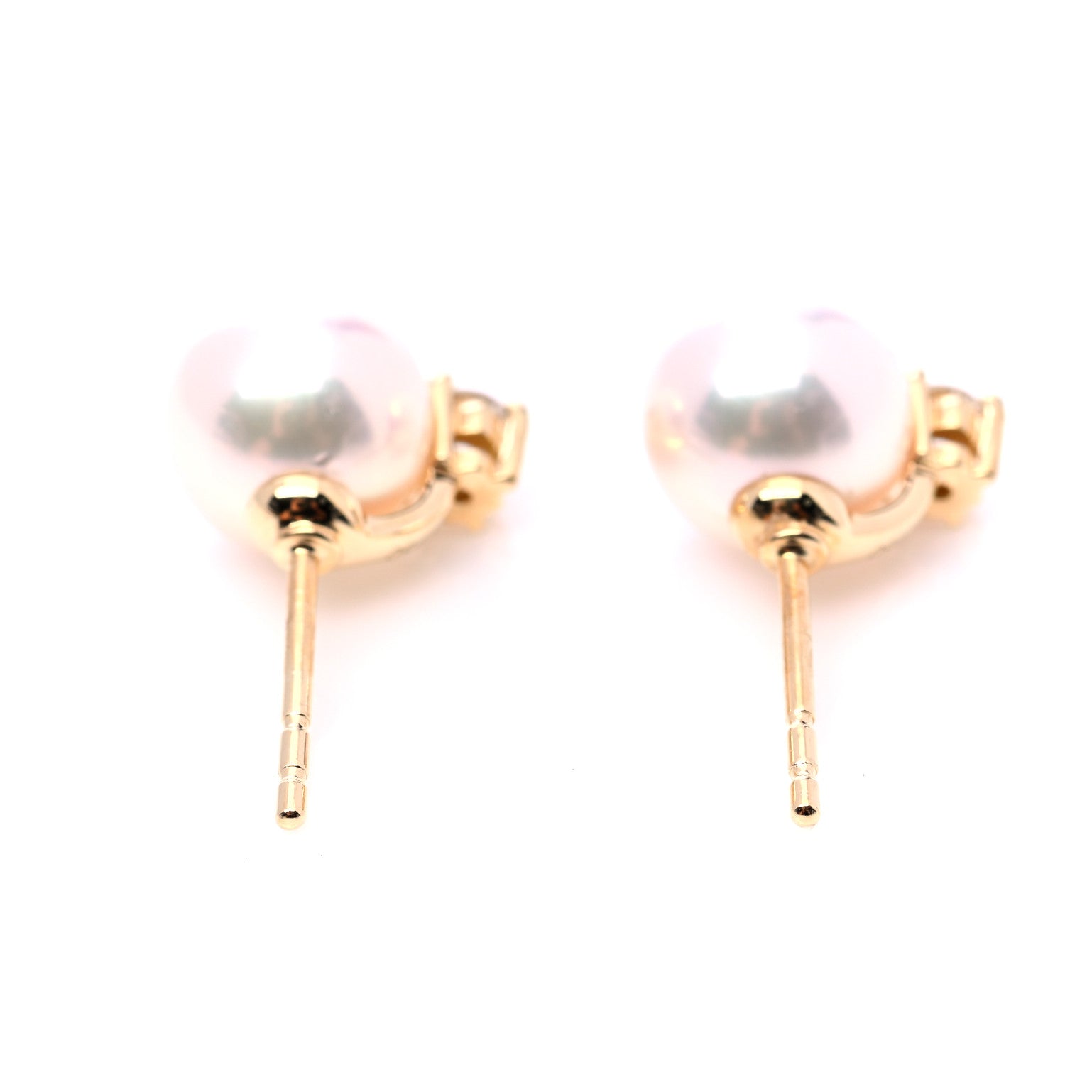 Mikimoto 18K Yellow Gold Diamond Akoya Pearl 7-7.5mm Stud Earrings 5 of 8