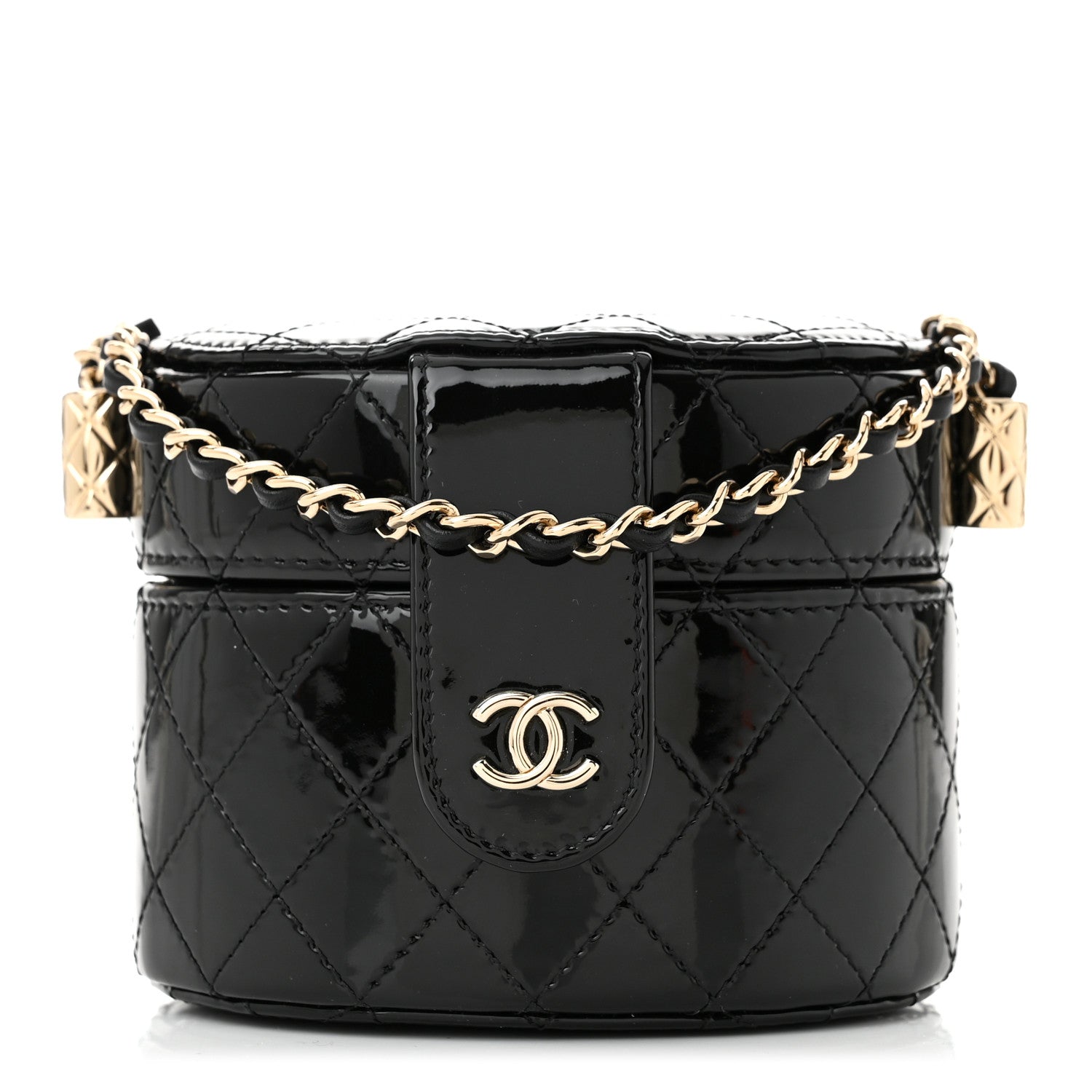 Chanel Patent Quilted Round Small Vanity With Chain Black 1 of 10