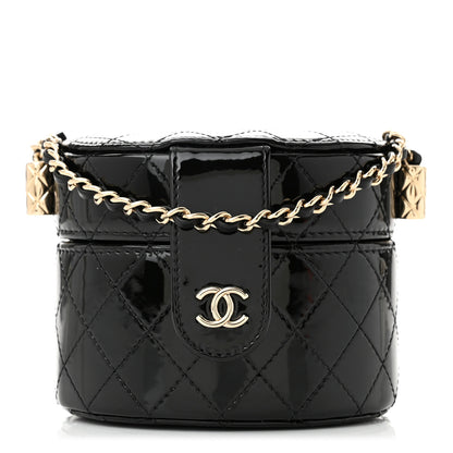 Chanel Patent Quilted Round Small Vanity With Chain Black 1 of 10