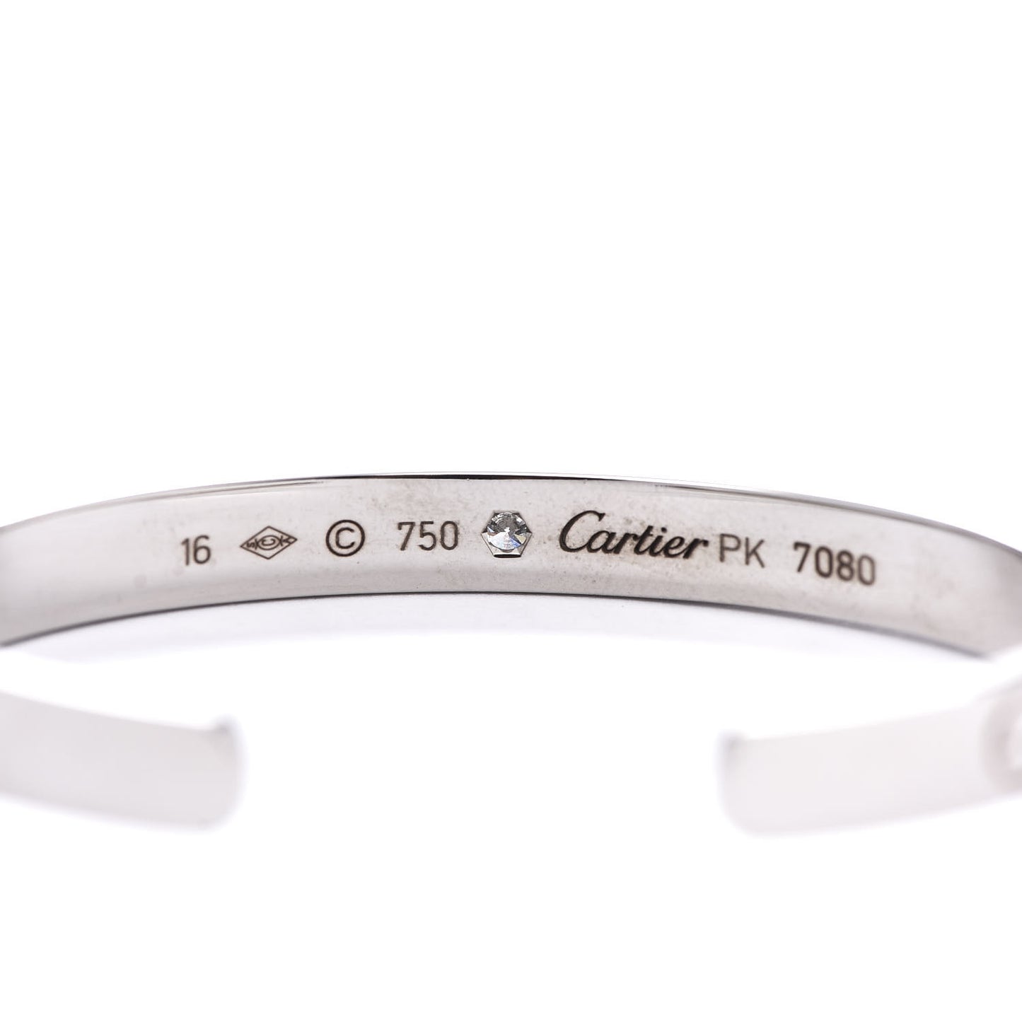 18K White Gold 1 Diamond LOVE Cuff Bracelet 16