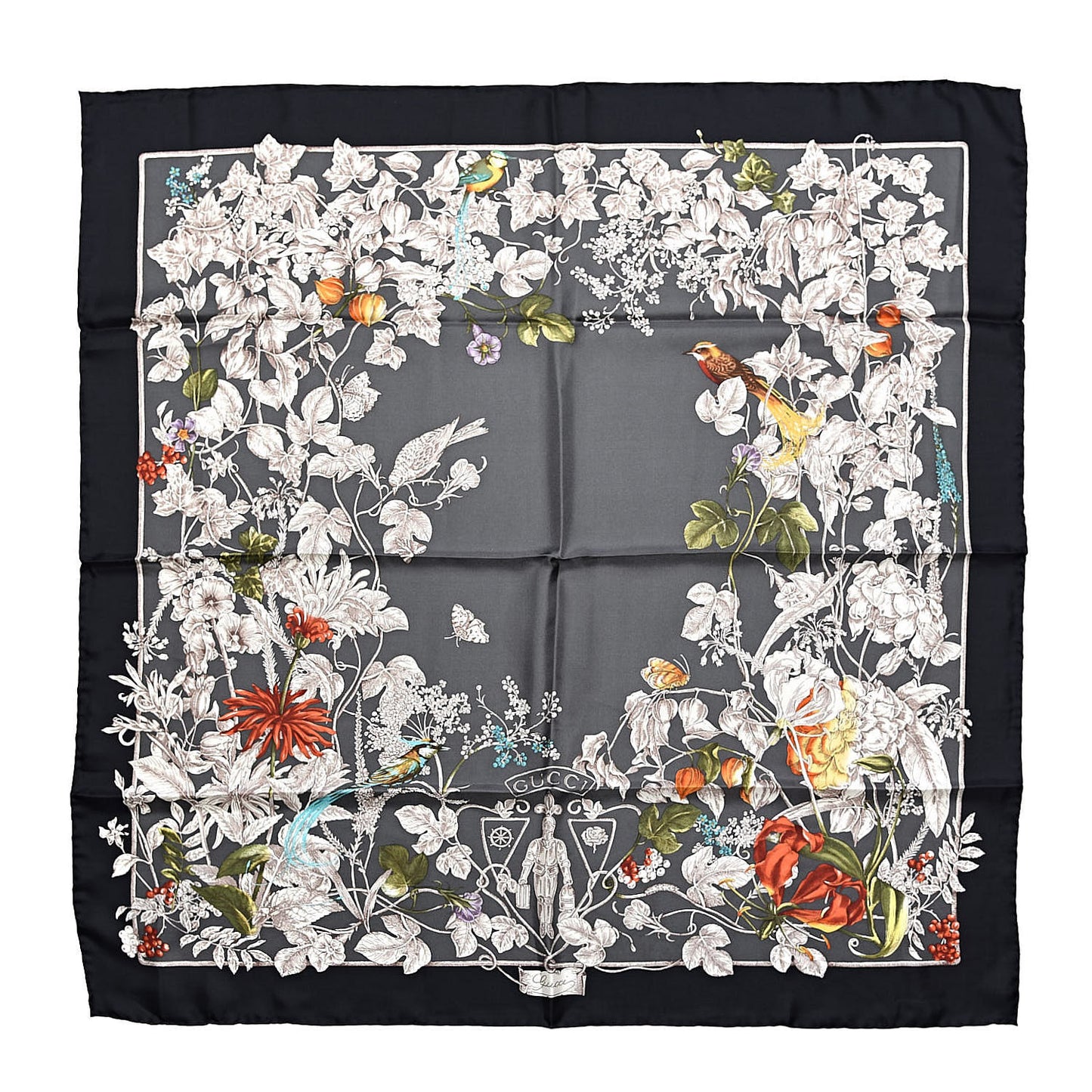 Silk Twill Wondergardenia Square Scarf Anthracite