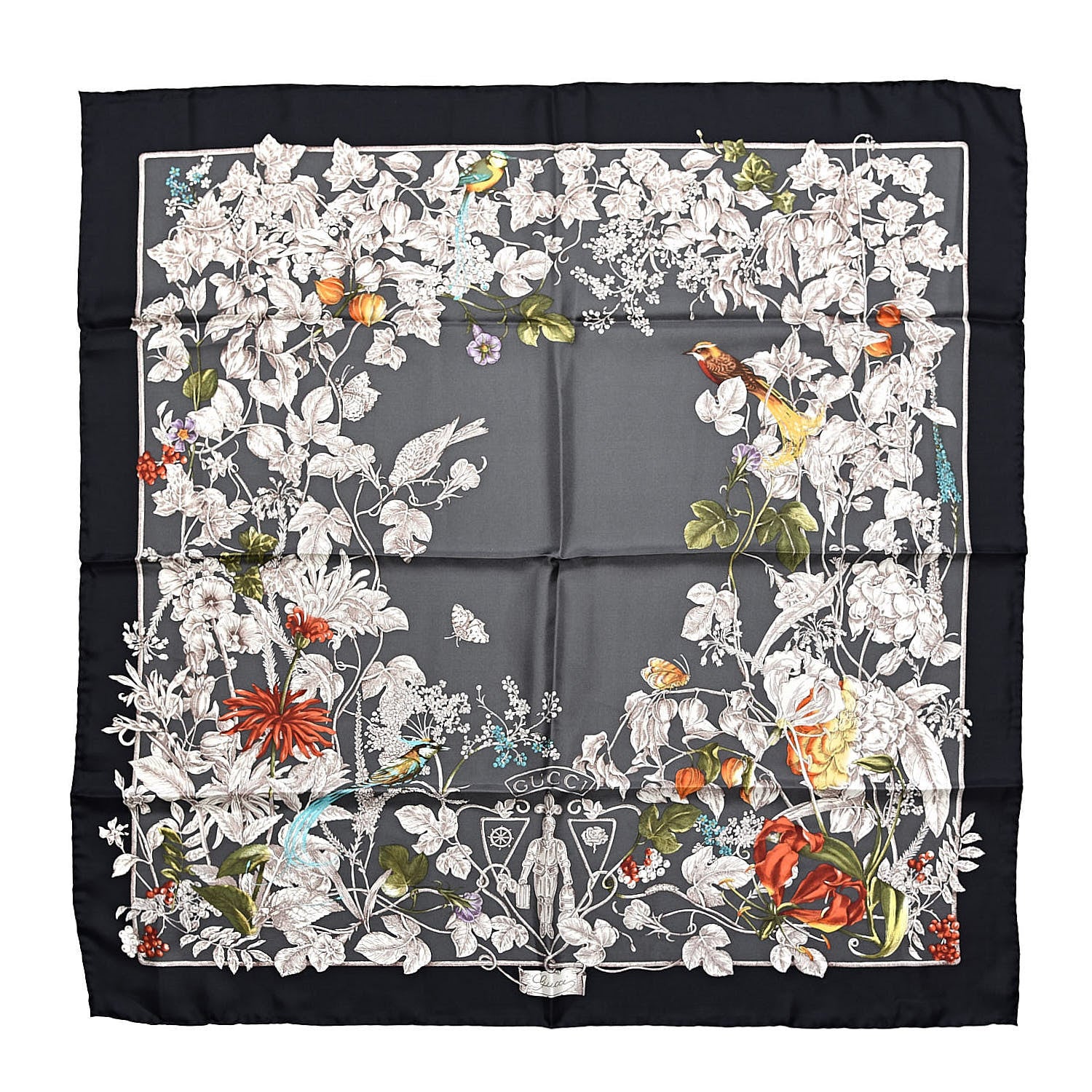 Gucci Silk Twill Wondergardenia Square Scarf Anthracite 1 of 4