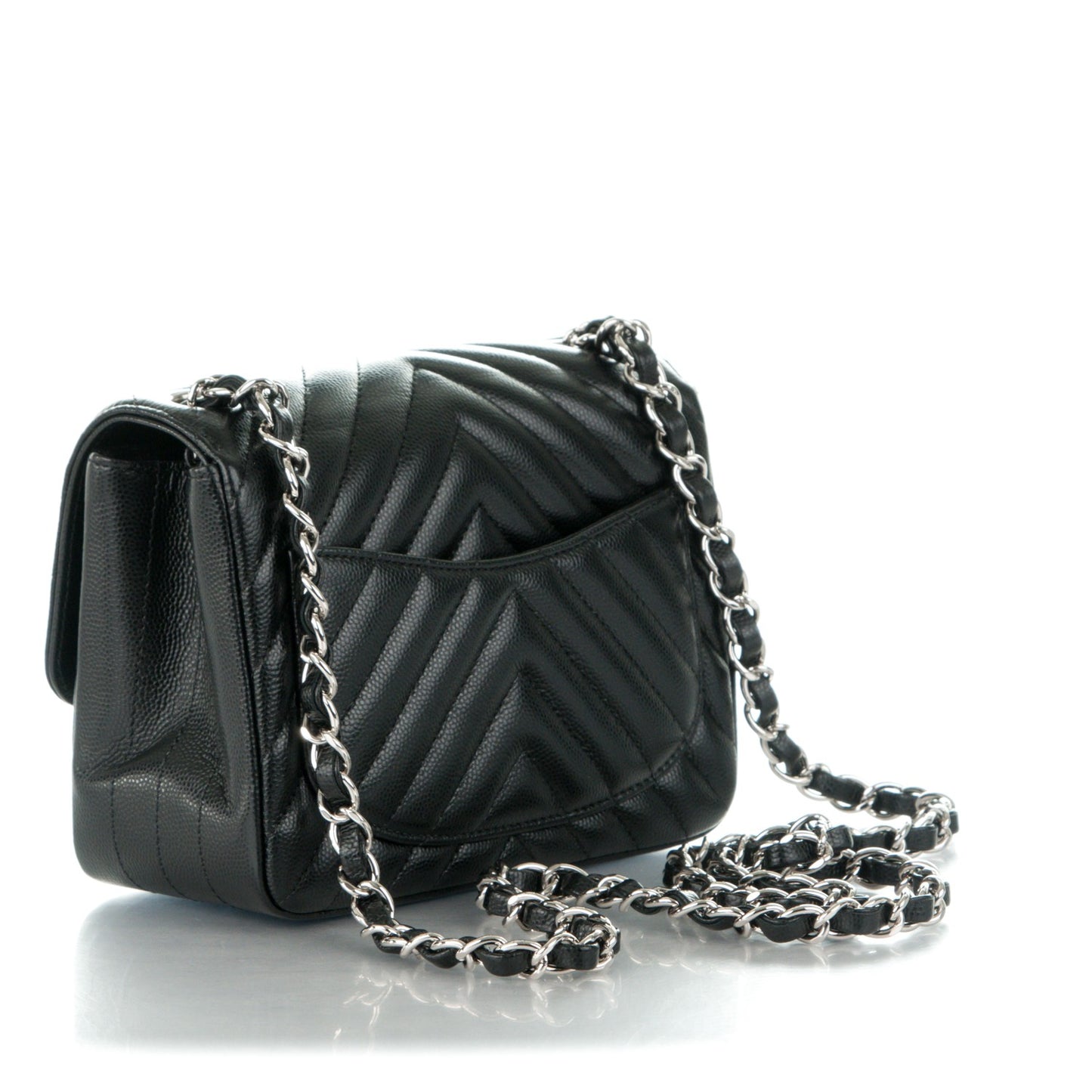 Caviar Chevron Quilted Mini Square Flap Black