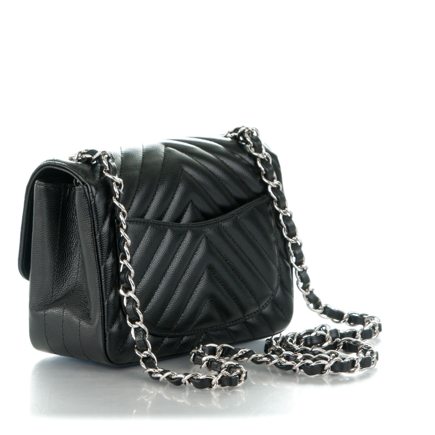 Chanel Caviar Chevron Quilted Mini Square Flap Black 3 of 8