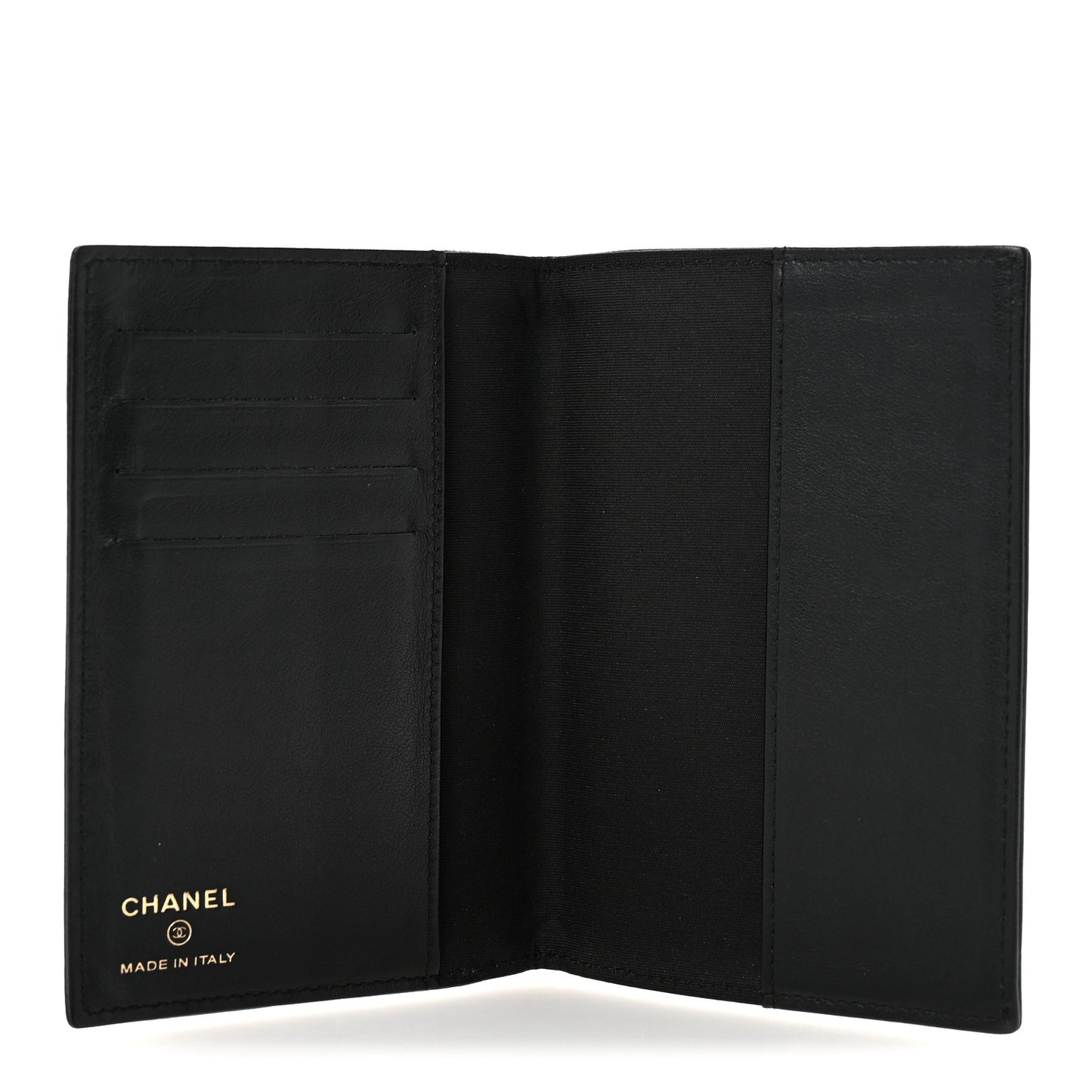 Grained Calfskin CC Passport Holder Wallet Black
