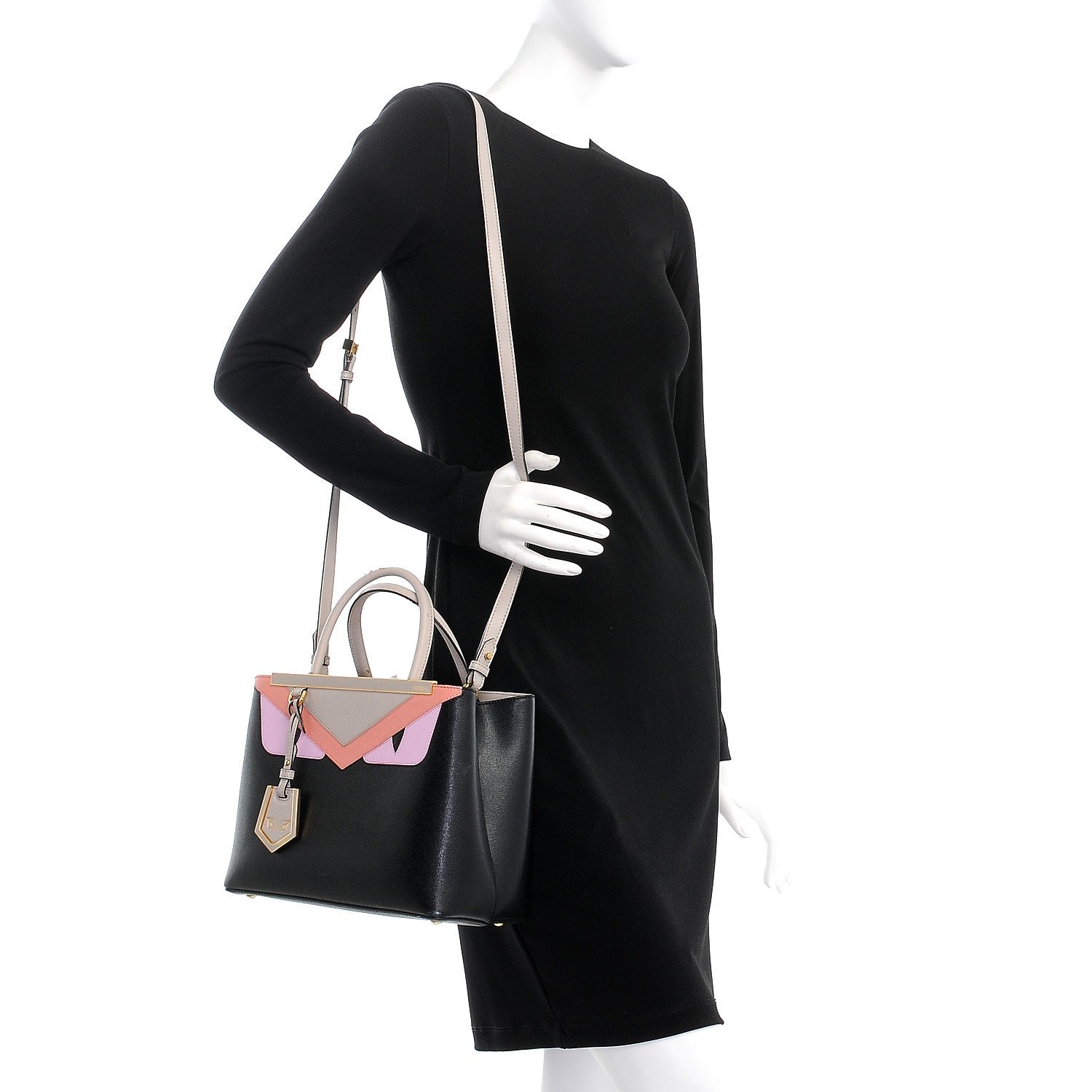 Fendi Vitello Elite Monster Petite 2Jours Tote Multicolor Black Grigio Polvere Multicolor 2 of 13