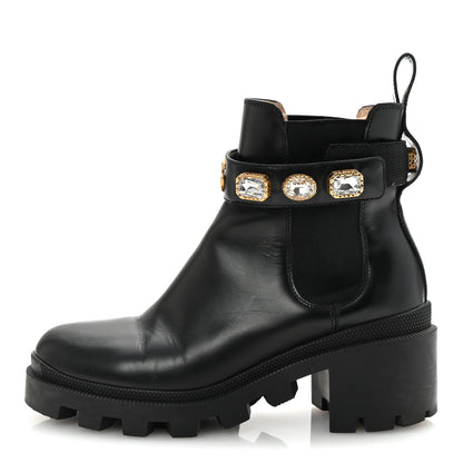 Gucci Calfskin Crystal GG Trip Chelsea Ankle Boots 36.5 Black 1 of 9