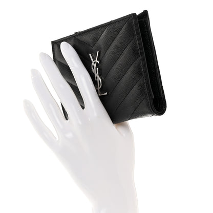 Saint Laurent Grain De Poudre Matelasse Chevron Monogram Zipped Two-Part Wallet Black 2 of 8
