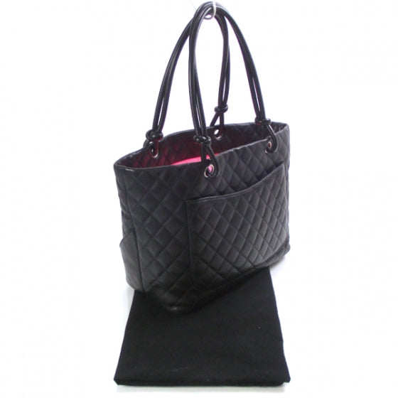 Calfskin Quilted Large Cambon Tote Black White