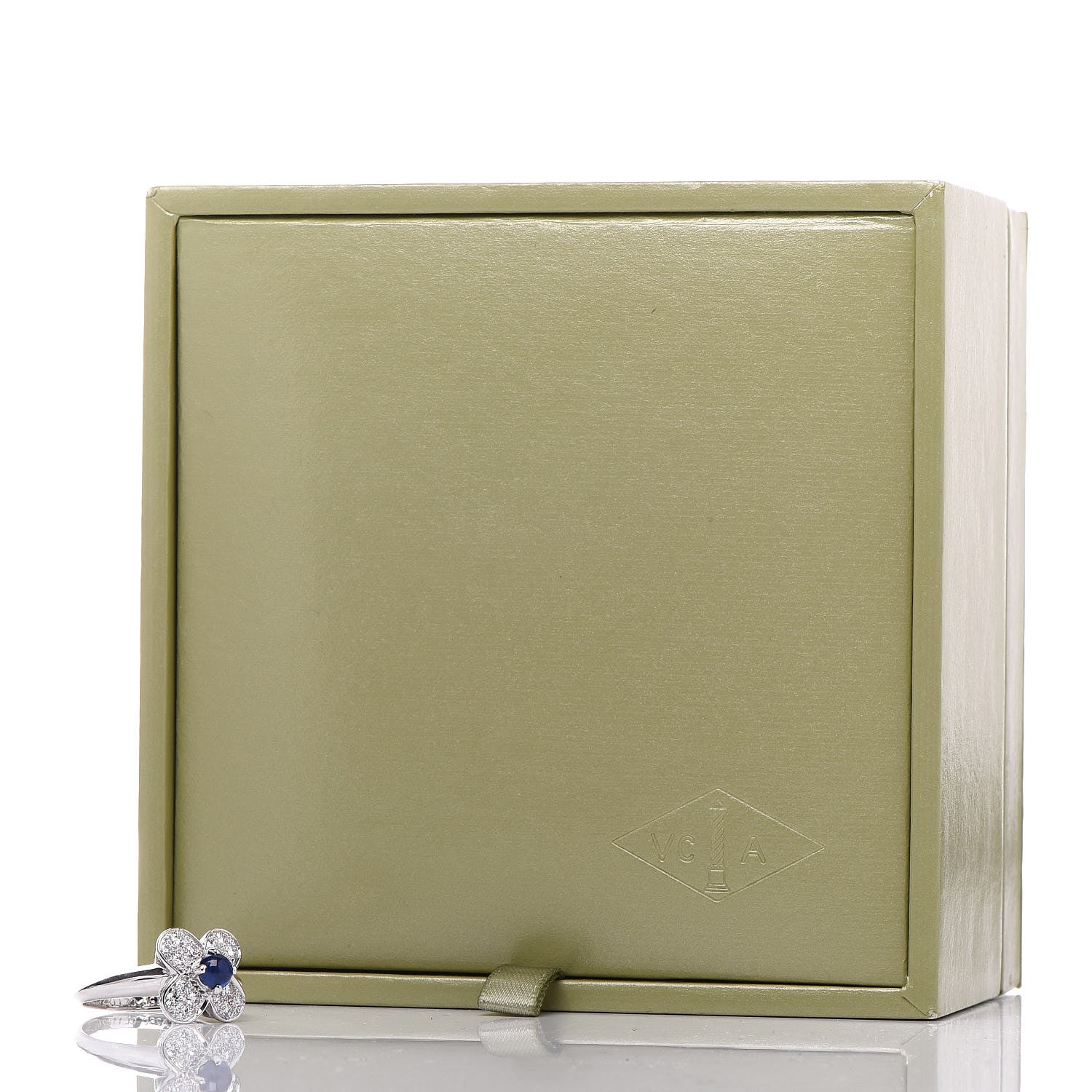 Van Cleef & Arpels 18K White Gold Diamond Sapphire Trefle Ring 51 5.75 6 of 6