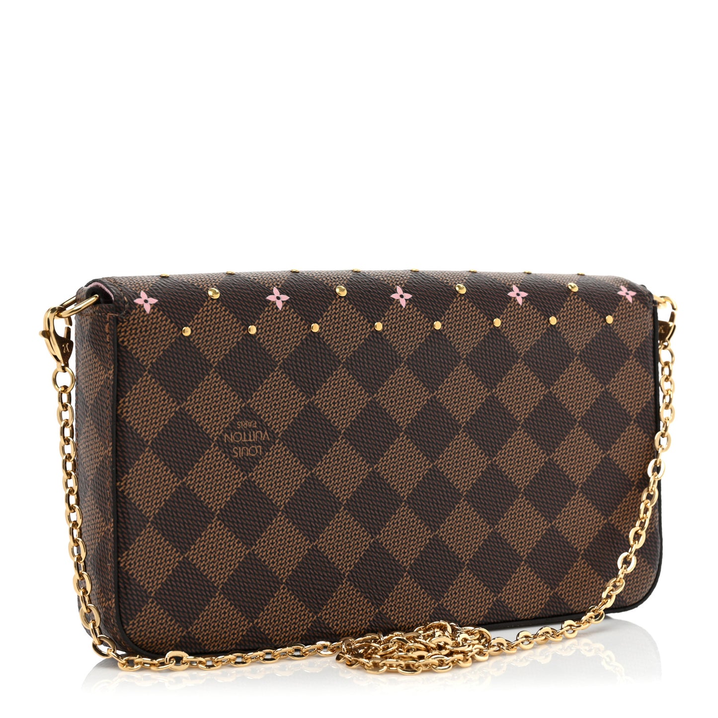 Damier Ebene Studded Pochette Felicie Chain Wallet