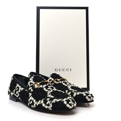 Gucci Tweed GG Monogram Horsebit Womens Jordaan Loafers 37.5 Black Natural 8 of 8
