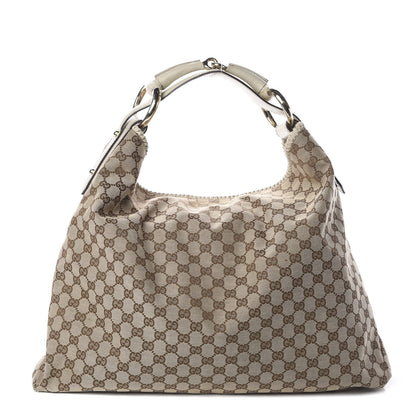 Gucci Monogram Large Horsebit Chain Hobo Off White 1 of 8