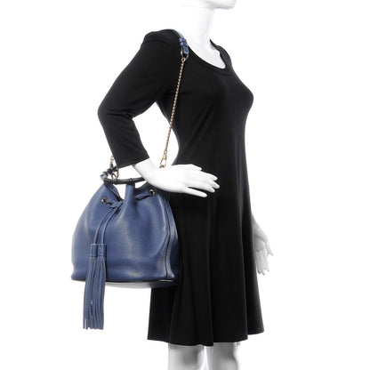 Gucci Pebbled Calfskin Miss Bamboo Bucket Bag Blue 2 of 8