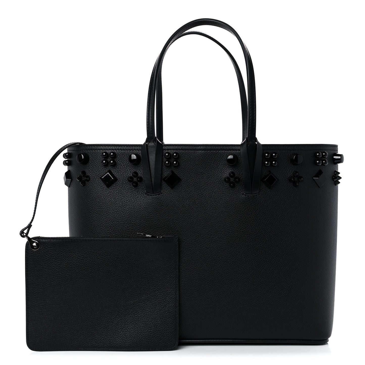 Calfskin Empire Spike Studded East West Cabata Tote Black