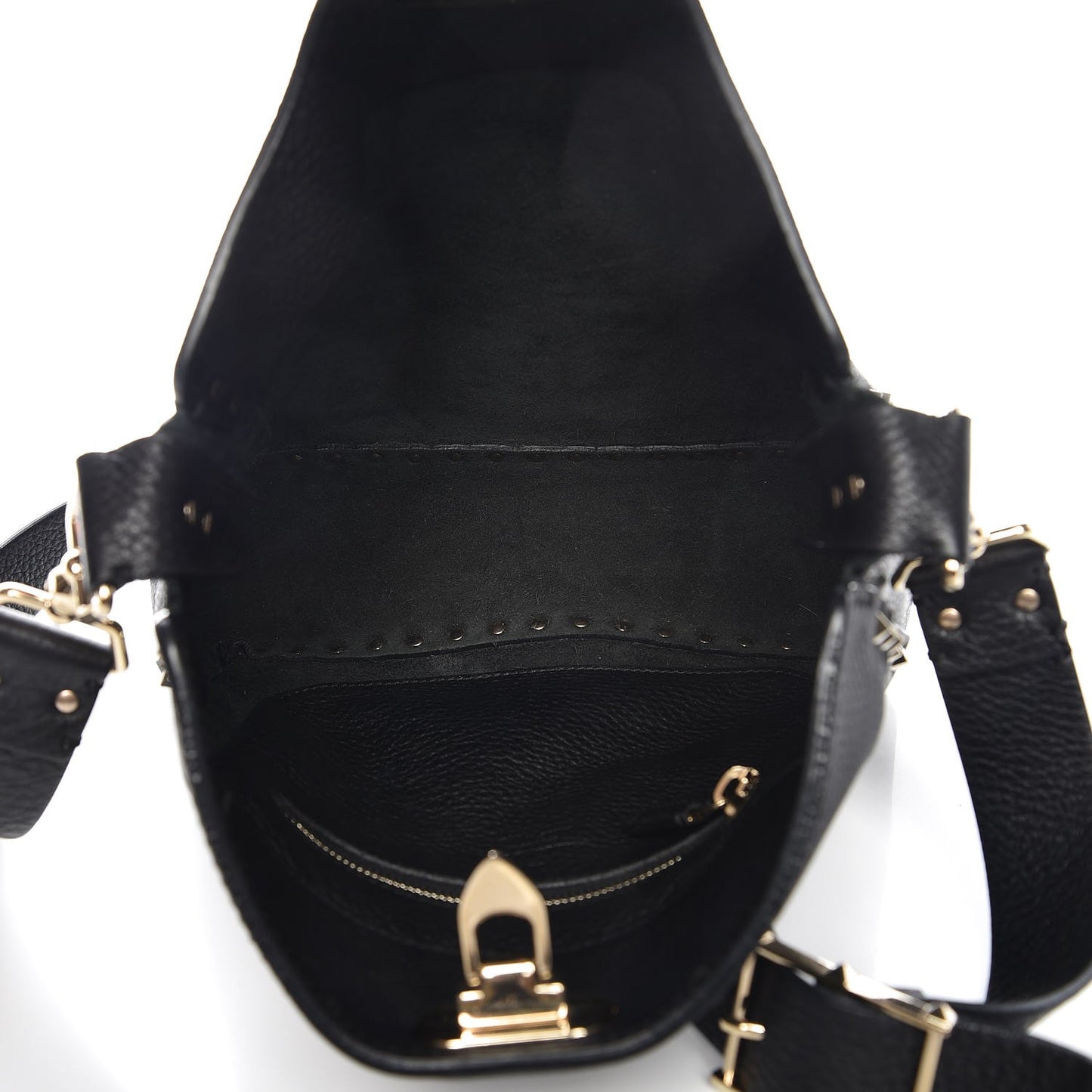 Pebbled Calfskin Small Rockstud Flip-Lock Messenger Bag Black