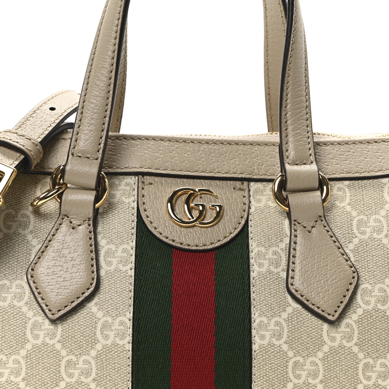 Gucci GG Supreme Monogram Textured Dollar Calfskin Web Small Ophidia Tote Bag Beige Mystic White Oatmeal 8 of 10