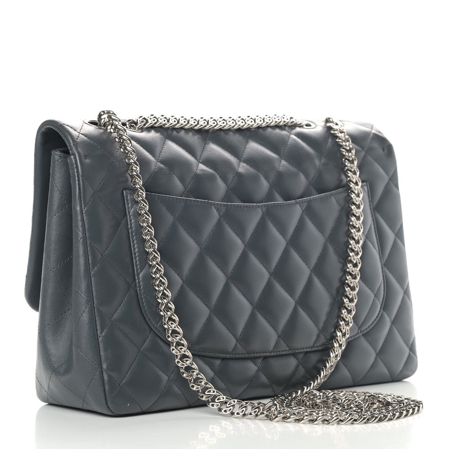 Lambskin Quilted Jumbo Single Flap Bijoux Chain Dark Grey