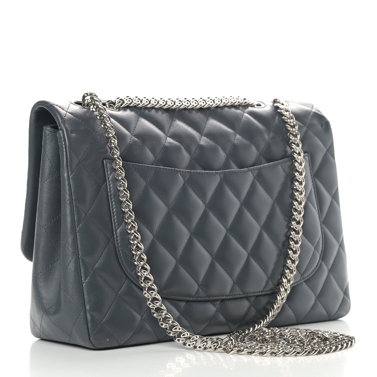 Chanel Lambskin Quilted Jumbo Single Flap Bijoux Chain Dark Grey 2 of 5