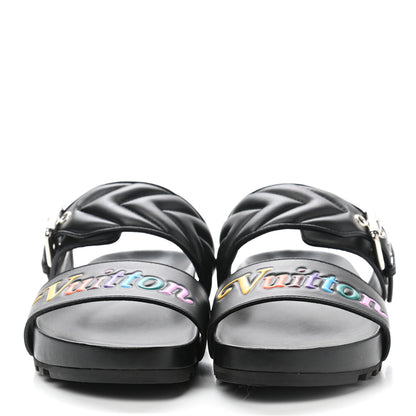 Louis Vuitton Calfskin New Wave Bom Dia Mule Sandals 37 Black 2 of 8