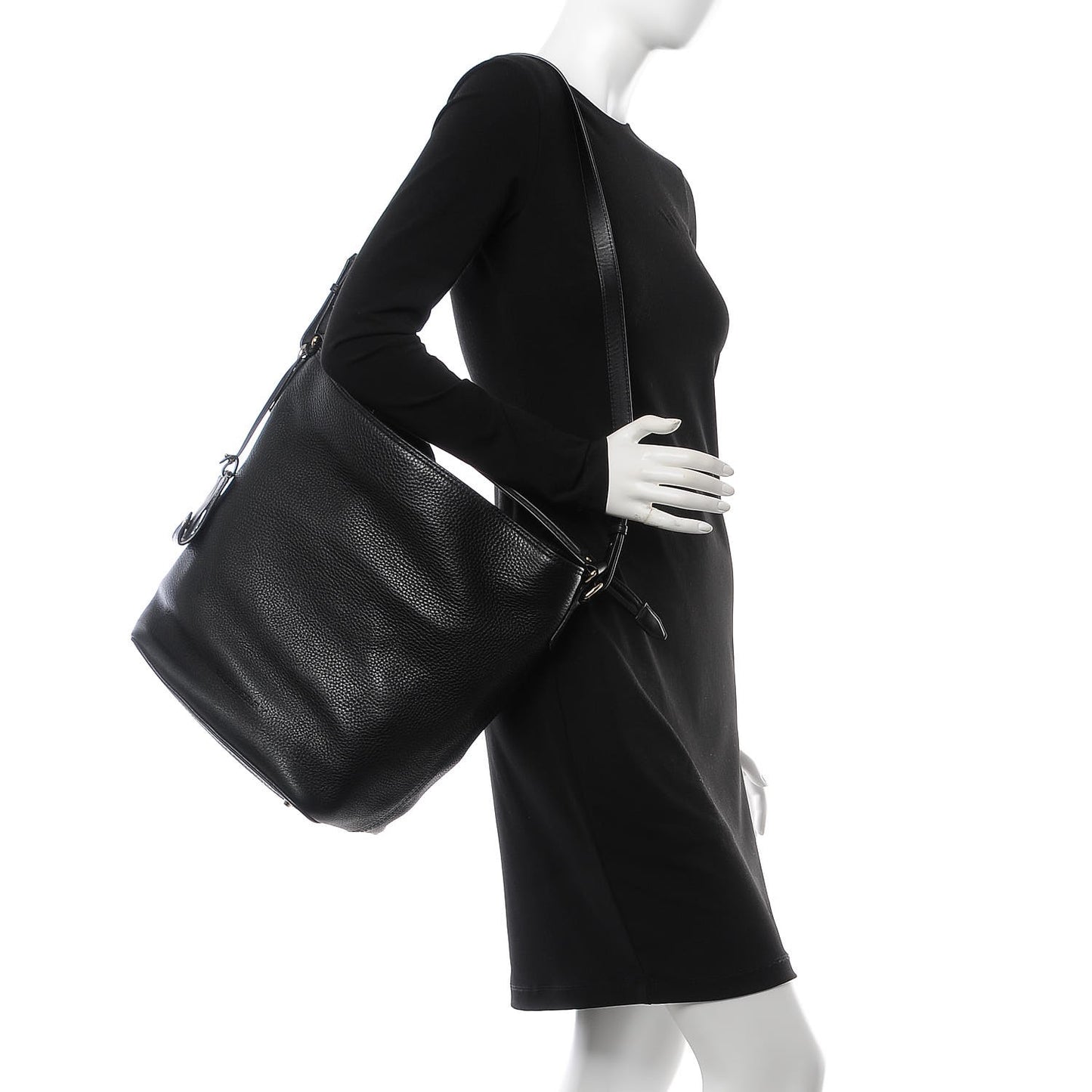 Grainy Calf Bucket Shoulder Bag Black